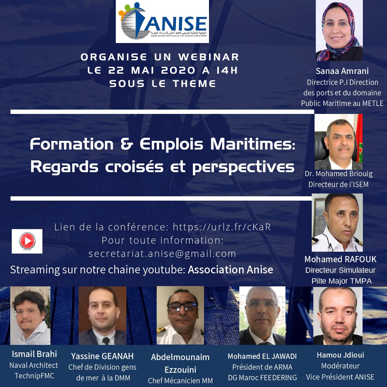 La Formation & l’Emploi Maritimes des officiers Marocains de la Marine Marchande en débat lors d’un Webinaire organisé par l’ANISE