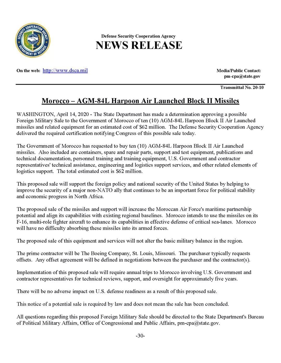 Le Maroc fait un pas important pour renforcer sa sécurité maritime en fournissant aux F16 des missiles anti-navires de deuxième génération # AGM84L.