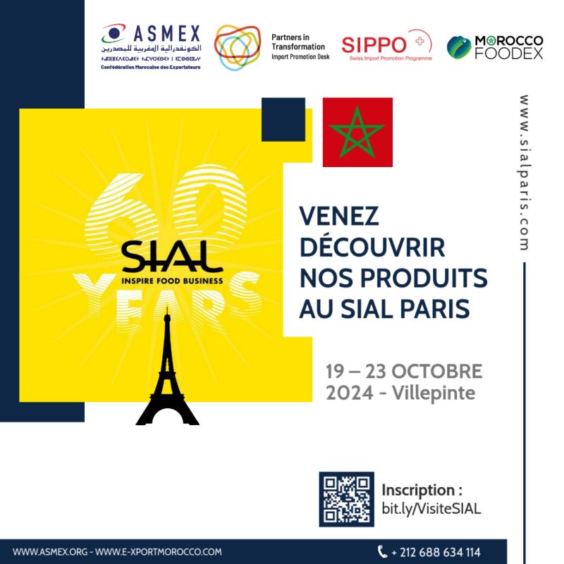 ASMEX- Association Marocaine des Exportateurs Présente les Entreprises Marocaines au SIAL Paris 2024 en partenariat avec MOROCCO FOODEX