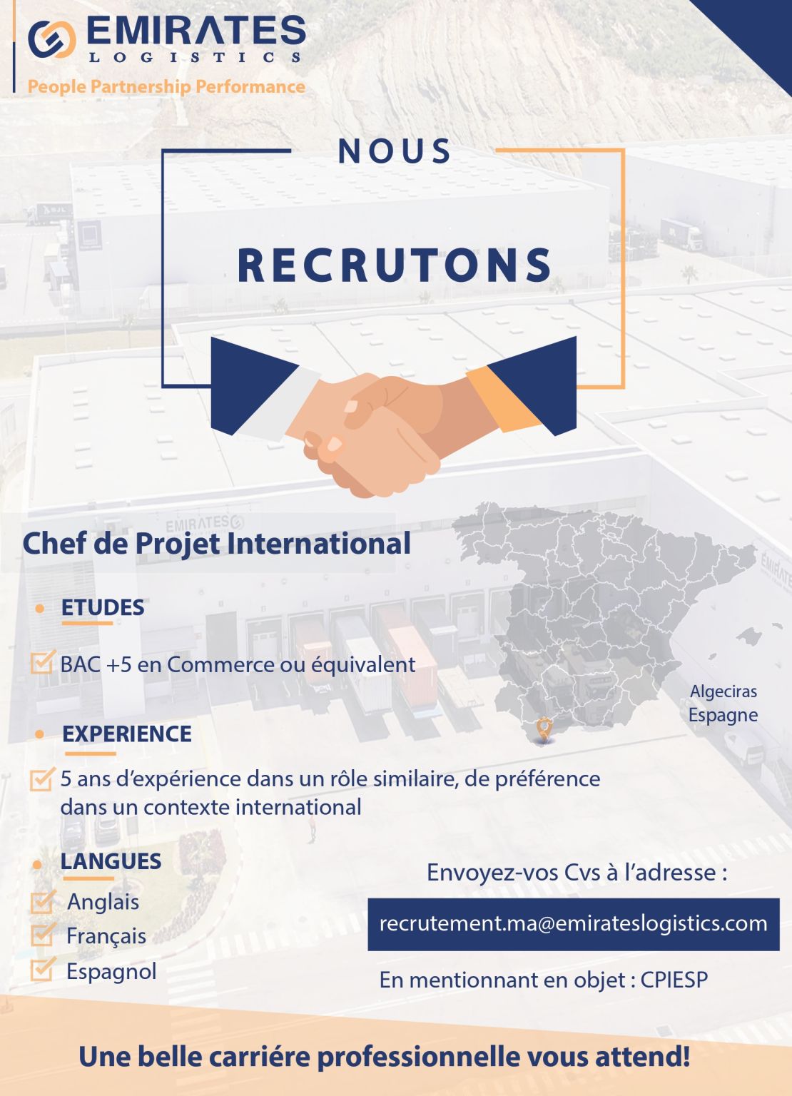 EMIRATES LOGISTICS MOROCCO recrute un Chef de Projet International