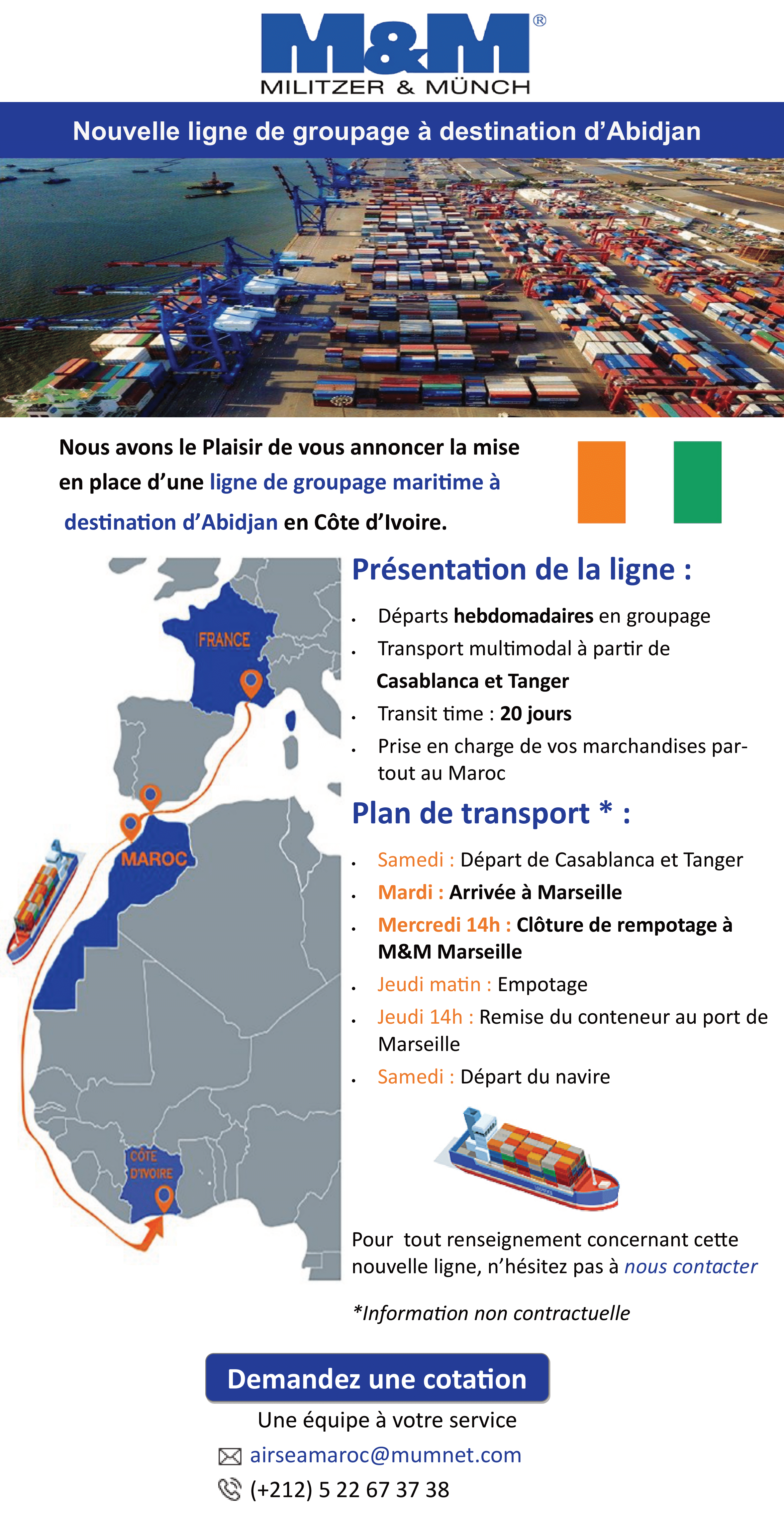 Nouvelle ligne de groupage à destination d’Abidjan en Côte d’Ivoire
